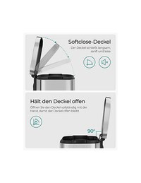 Cos de gunoi pentru bucatarie, Songmics, 30L, Soft Close, Silver - 3