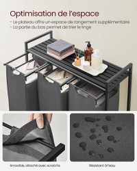 Cos de rufe, Vasagle, Negru-Gri, 92.5×33×72 cm - 3