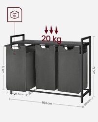 Cos de rufe, Vasagle, Negru-Gri, 92.5×33×72 cm - 6