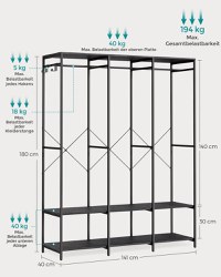 Cuier Songmics Negru 141x40x180 cm - 6