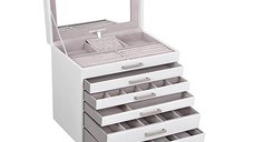 Cutie de bijuterii, Songmics, Alb, JBC138, 6 sertare