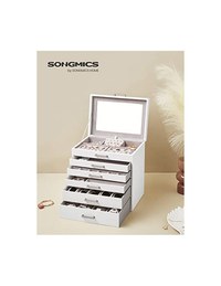 Cutie de bijuterii, Songmics, Alb, JBC138, 6 sertare - 2