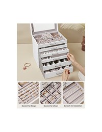 Cutie de bijuterii, Songmics, Alb, JBC138, 6 sertare - 5