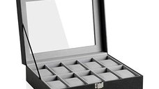 Cutie pentru ceasuri, Songmics, capacitate 20.2 x 25.5 x 7.8 cm, JWB010BK, Gri