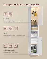 Dulap de baie Alb Vasagle 30x30x170 cm - 5