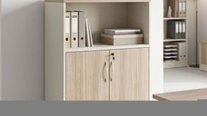 Dulap de birou Greco, bej cu aspect de stejar, 80 x 40 x 120 cm