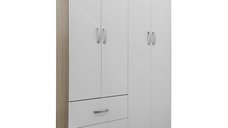 Dulap haine cu 4 usi si sertare Lego Alb Maro 120.5x42x181 cm