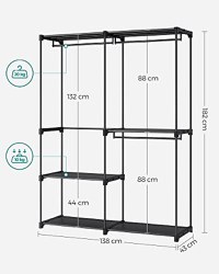 Dulap pentru haine, Songmics, Negru, 138x43x182 cm - 7