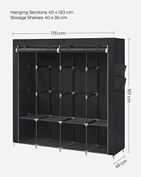 Dulap pentru haine, Songmics, Negru, 170x45x167 cm - 6