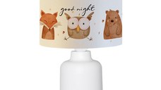 Lampa de masa pentru copii PWL-1099 E27 stil capitonat rosie - alb - gri D24x32cm