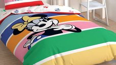 Lenjerie 1 Persoana cu Elastic 100x200 Minnie Mouse Rainbow (Bumbac 100%)