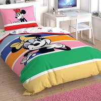 Lenjerie 1 Persoana cu Elastic 100x200 Minnie Mouse Rainbow (Bumbac 100%) - 1