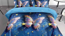Lenjerie 3D Fluturasi albastru curcubeu Piese (Finet)