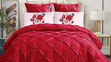 Lenjerie cu elastic 180x200 Crease Rosu 6 Piese (Finet)
