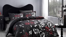 Lenjerie Family Tallin Negru, cu 2 cearsafuri de Pilota (Satin Deluxe)