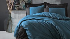 Lenjerie Plain Petrol-Negru (Bumbac 100%)