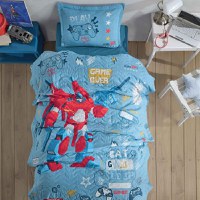 Lenjerie si Cuvertura 1 Persoana Game Over Albastru (Bumbac 100%) - 1