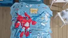 Lenjerie si Cuvertura 1 Persoana Game Over Albastru (Bumbac 100%)