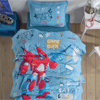 Lenjerie si Cuvertura 1 Persoana Game Over Albastru (Bumbac 100%) - 2