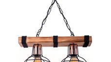 Lustra cu doua lumini PWL-1033, E27 nuc-negru, 40x15x60 cm