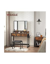 Masa de toaleta cu oglinda si taburet, Vasagle, RVT004B01, Maro Rustic, 40 x 90 x 141 cm - 2