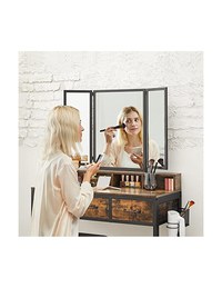 Masa de toaleta cu oglinda si taburet, Vasagle, RVT004B01, Maro Rustic, 40 x 90 x 141 cm - 4