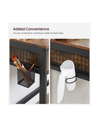 Masa de toaleta cu oglinda si taburet, Vasagle, RVT004B01, Maro Rustic, 40 x 90 x 141 cm - 5