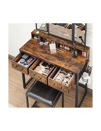 Masa de toaleta cu oglinda si taburet, Vasagle, RVT004B01, Maro Rustic, 40 x 90 x 141 cm - 7