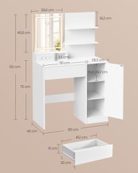 Masa de toaleta si machiaj Vasagle Alb 80x40x132.5 cm - 5