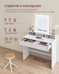 Masa de toaleta, Vasagle, Alb, 100x40x145 cm - 4