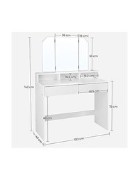 Masa de toaleta, Vasagle, cu oglinda, Alb, RDT115W01, 40 x 100 x 142 cm - 3