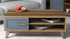 Masuta de cafea Ayla, finisaj walnut si albastru