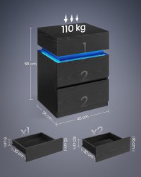 Noptiera cu LED Vasagle Negru 40x35x55 cm - 3