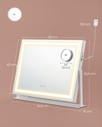 Oglinda de toaleta si machiaj V2 LED Songmics Alb 62.5x10x45.8 cm - 5