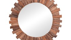 Oglinda Rounder lemn de tec culoare naturala 80x80x4 cm