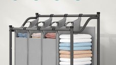 Organizator cu roti pentru baie, Songmics, 4 x 35L, 87.5 x 38.5 x 67 cm, LSF005, Gri