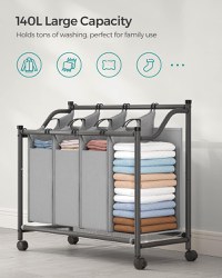 Organizator cu roti pentru baie, Songmics, 4 x 35L, 87.5 x 38.5 x 67 cm, LSF005, Gri - 1