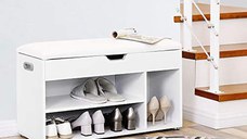 Pantofar bancuta hol cufar cu depozitare, Vasagle, Alb, 80x44x30 cm