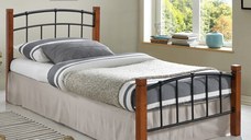 Pat 1 persoana Mandy culoare nuc lemn-metal negru 100x200x89 cm