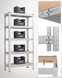 Raft metalic, Songmics, Argintiu, 150x75x30 cm - 4