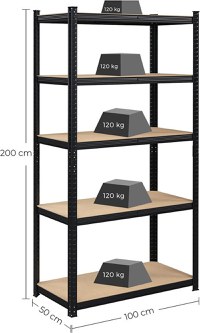 Raft Songmics, 5 rafturi, 50 x 100 x 200 cm, GLR050B01 - 2