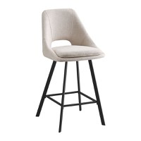 Scaun bar Initiate crem din material teddy cu picioare din metal negru 48x56x98 cm - 1