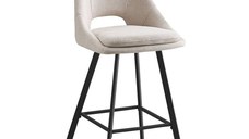 Scaun bar Initiate crem din material teddy cu picioare din metal negru 48x56x98 cm