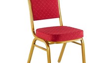 Scaun bisericesc / conferinta Hilton stivuibil material textil rosu metal auriu de evenimente 45x51x96cm