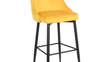 Scaun de bar Zedna, Pako World, Catifea Galben, Picioare negre, 52x57x111 cm
