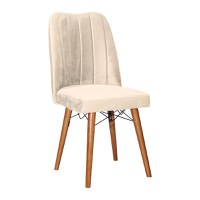 Scaun din catifea Vespera ecru - picior de culoarea nuc - 1