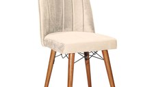 Scaun din catifea Vespera ecru - picior de culoarea nuc
