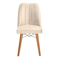 Scaun din catifea Vespera ecru - picior de culoarea nuc - 4
