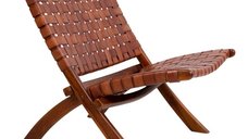 Scaun pliant Perugia cu tapițerie din piele naturală, maro, 74x66x73 cm