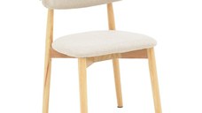 Scaun Ubene din lemn de cauciuc si material textil nuante naturale si bej 46x58x79 cm